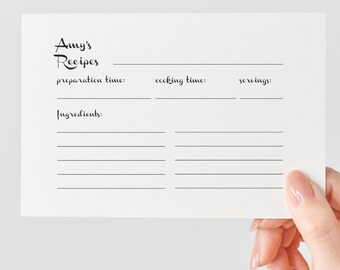 Personalized Recipe Cards on linen cardstock, 5x7 Heirloom Kitchen Gift, Set of 20