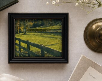 Virginia Pastoral Fence Landscape Art Print in Vintage Frame, 7 x 6 Framed Wall Art