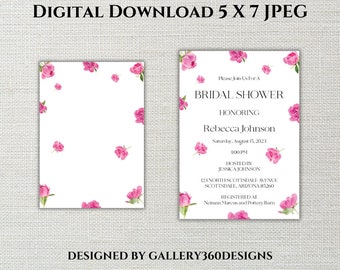 Blank DIY Pink Peony Template for Wedding Invites, Editable Blank Template, Printable Cards, Stationery and Custom Signage