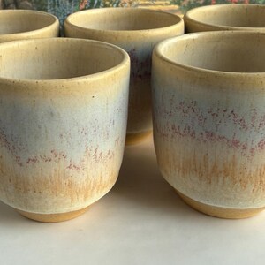 Kamini Studio Pottery Cups – Mid Century Modern Drip Glaze, Set of 5