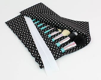 Medium Size Makeup Brush Organizer Holder Case, Polka Dot, Black and White - In Stock Ready To Ship