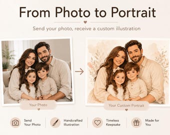 Personalized family portrait from a photo | Digital illustration | Gift for couples, families & pets | Custom portrait