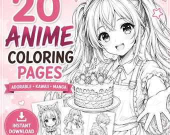 Anime Coloring Pages Bundle | Kawaii Anime Girls Coloring Book | Printable Manga Coloring Pages | Instant Download