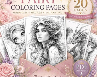 20 Fairy Coloring Pages to Print | Fairy Coloring Pages PDF | Elves, Dragons & Fantasy Coloring Pages | Instant Download
