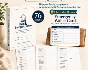 Family Emergency Binder Printable, Emergency Planner PDF, Important Documents Organizer, Family Safety Binder, Home Management