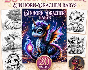 20 Unicorn Dragon Baby Coloring Pages PDF – Cute Fantasy Coloring Pages, Instant Digital Download