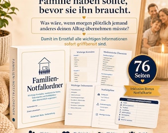 FAMILY EMERGENCY FOLDER PDF German | Important Documents Organizer | Digital Download | Printable A4 Family Planner
