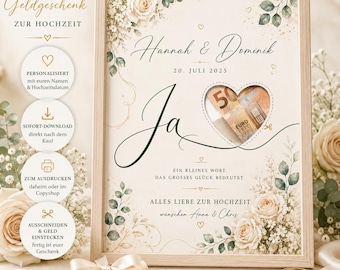 Digital Wedding Money Gift – Personalized Printable Template | Money Holder with Heart | Instant PDF Download