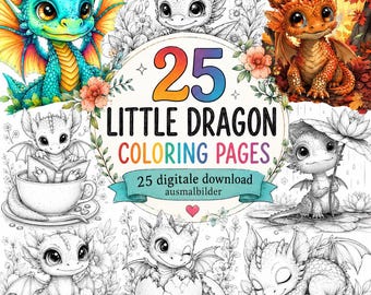 25 Little Dragon Coloring Pages | Cute Baby Dragon Coloring Book | Digital Download Coloring Pages | Fantasy Dragon Printable Cute Baby Dragons