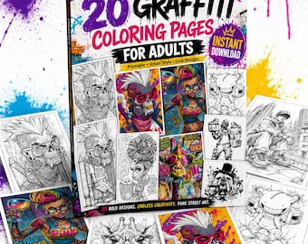 Graffiti Coloring Pages for Adults | 20 Urban Street Art Coloring Pages | Instant Download PDF | Printable Coloring Pages