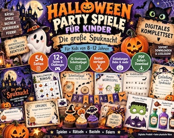 La Grande Nuit Effrayante | Jeux de fête d'Halloween pour enfants de 8 à 12 ans | Chasse au trésor, bingo, puzzles, bricolages et décorations | PDF allemand