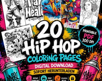 20 Hip Hop Coloring Pages Bundle | Graffiti coloring pages | Urban Street Art Printable PDF | Digital Download