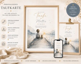 Personalized christening card with name & date – Canva template for editing – Digital download for christening