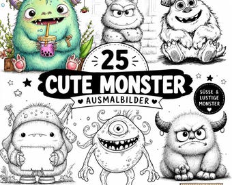 25 Cute Monster Coloring Pages Bundle | Kawaii Monster Coloring Pages | Printable PDF Digital Download
