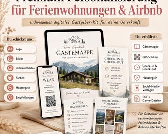 Personalisierte Gästemappe für Ferienwohnung und Airbnb  Digitales Gastgeber-Kit mit QR-Schildern Canva & PDF