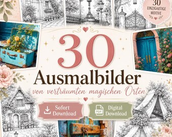 30 coloring pages of dreamy, magical places. Instant download / Digital download