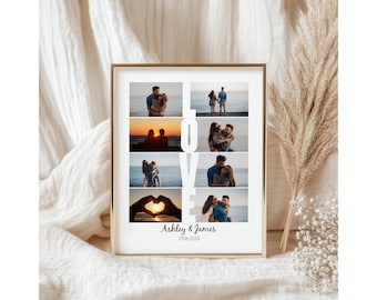 Modèle d'affiche imprimable amour couple collage photo cadeau d'anniversaire photo collage mariage fiançailles Saint-Valentin téléchargement numérique
