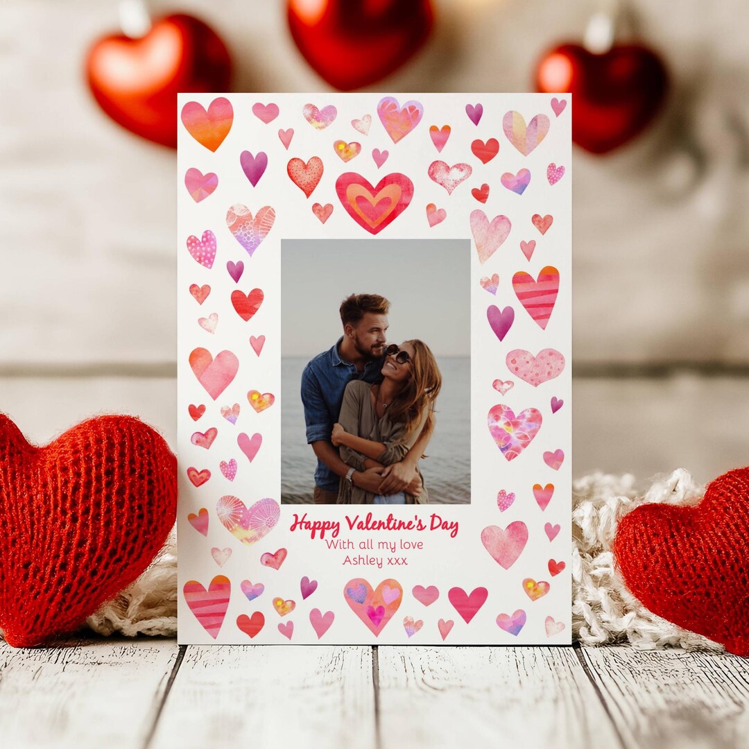 Love Heart Happy Valentine's Day Couple Photo Card 3 Photo Collage ...