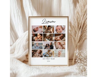 Printable Baby's My First Year Photo Collage Template 1st Birthday Personalized Gift Modern Custom Picture Collage Wall Art Digital Download