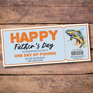 Modello modificabile di buono regalo per la pesca per la festa del papà, buono stampabile per battuta di pesca personalizzata per papà, coupon da scaricare immediatamente