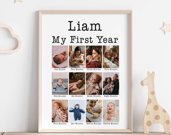 Printable Baby's My First Year Photo Collage Template 1st Birthday Personalized Gift Modern Custom Picture Collage Wall Art Digital Download