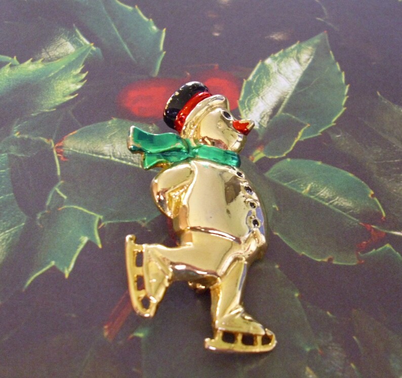 Vintage Skating Snowman Brooch