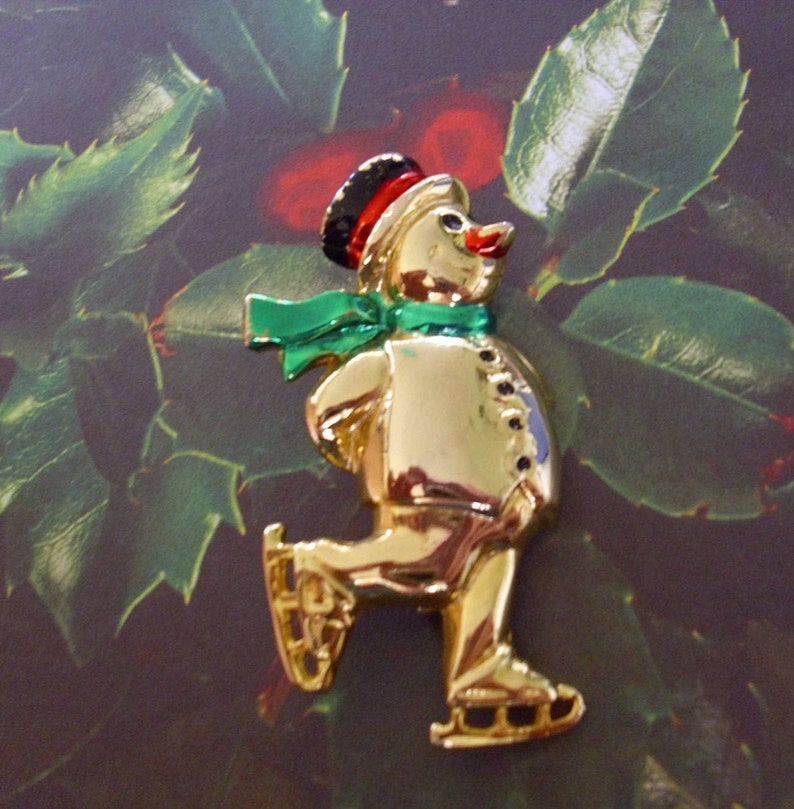 Vintage Skating Snowman Brooch