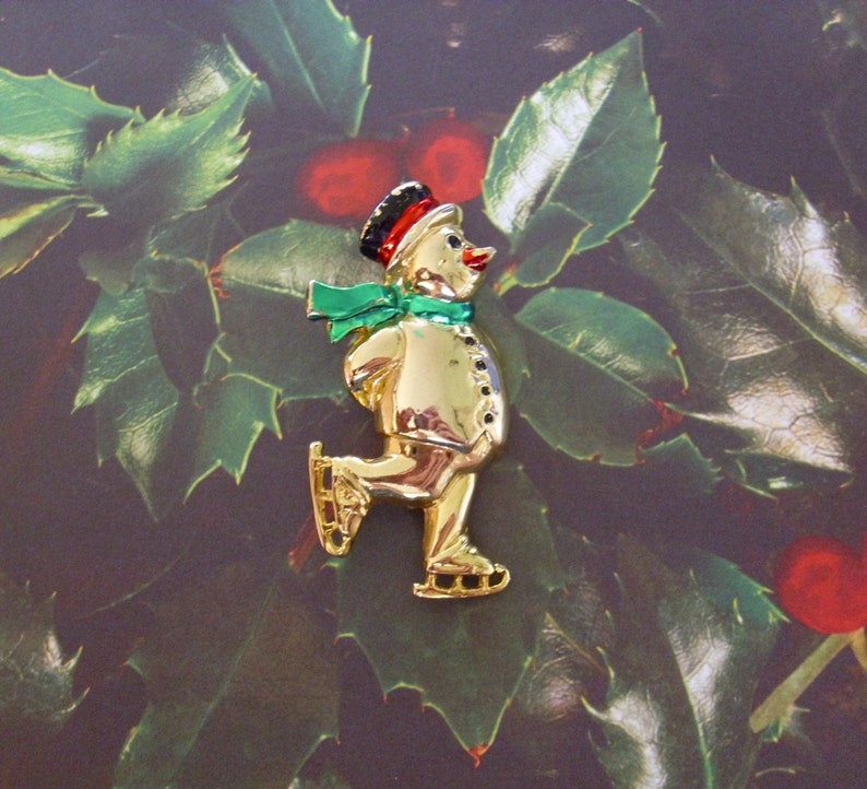 Vintage Skating Snowman Brooch