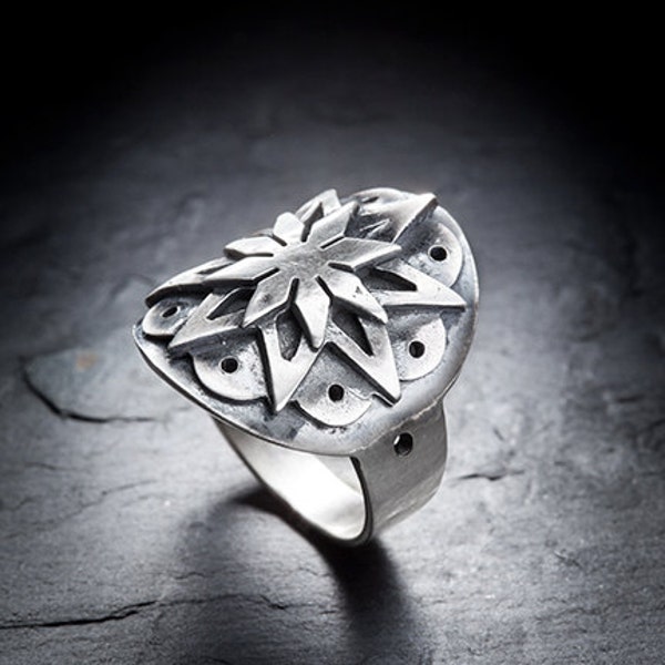 Sale -MAYA silver mandala ring size 7.5