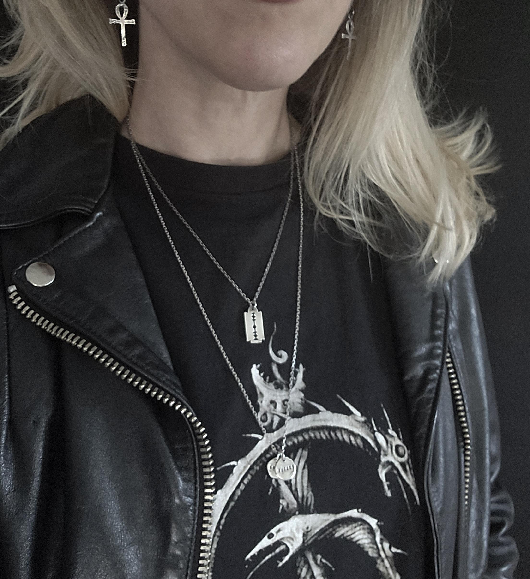 Collana Uomo Con Ciondolo A Lama In Acciaio Al Titanio, Design Aperto, Regalo Trendy Per Ragazzi, Stile Punk - 3