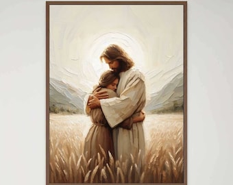 Divine Embrace, Christian Painting, Jesus Hugging a Woman, Picture of Jesus Art, LDS Art, Bible Wall Art, Jesus and Girl, Christian Prints