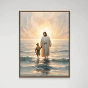 Walk with Jesus, Christian Art, Jesus Walking on Water with Boy, Jesus Painting, LDS Painting, Bible Prints, Jesus with Children, Jesus Art