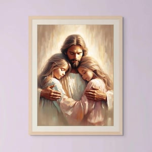 Safe with Christ | Instant Download | Christian Nursery Art | Jesus Picture | Jesus with Children | Bible Wall Art | Jesus Loves You