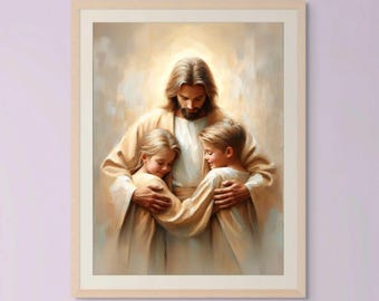 His Joy | Printable Art | Jesus with Kids | Christian Poster | Christ with Children | Bible Art | Jesus Poster | Modern Christian Picture