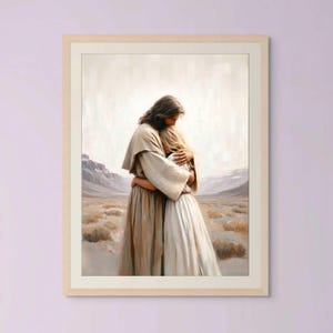 Christus vinden | Christelijke poster | Jezus en meisje | Christelijke download | Jezus geneest een vrouw | Bijbelmuurkunst | Religieuze kunst | Verlosserkunst