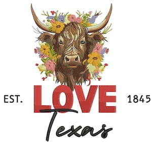Texas Embroidery Design Texas Cattle Longhorn Machine Embroidery File Lone Star State Western Embroidery File PES Texas State Embroidery