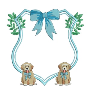 Dog Embroidery Crest Frame File Monogram Banner Embroidery Design PES Coquette Machine Embroidery File DST Newborn Banner Wedding Crest EXP