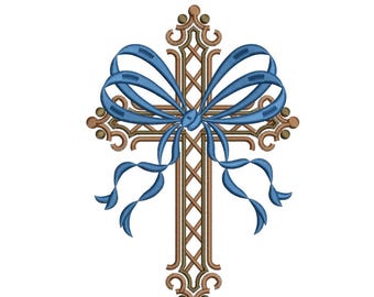 Jesus Cross Coquette Embroidery Design DST Christmas Faith Machine Embroidery File Christian Girl Embroidery File Cute Elegant Cross Bow PES