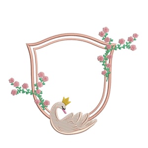 Banner Frame Swan Crest Embroidery Design For Vintage Wedding Machine Embroidery File Elegant Monogram Gift For Baby Banner PES EXP DST File
