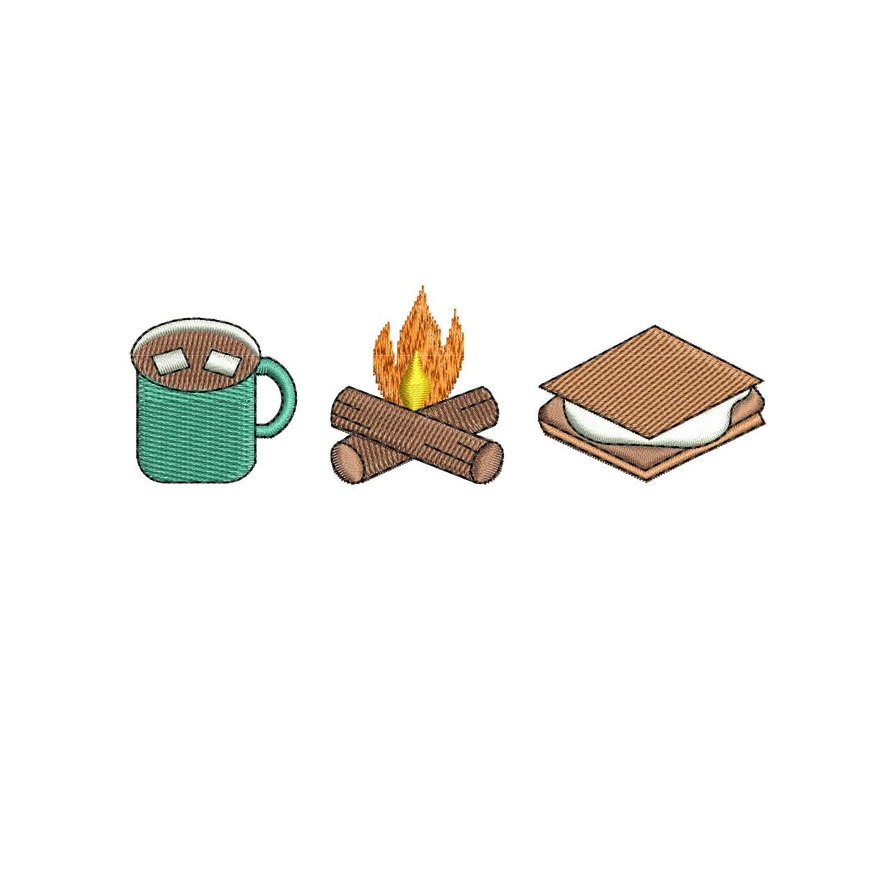 Camping Embroidery Design For Kid Camping Icon Machine Embroidery File Campfire S’more DST Camp Fire PES Camping Outdoor Embroidery Icon