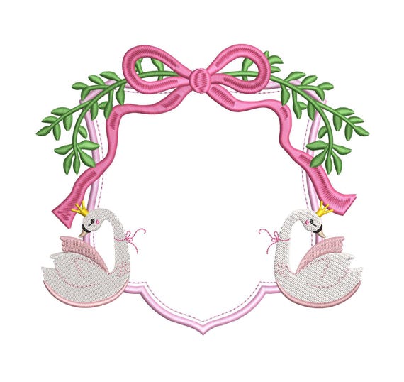 Swan Embroidery Crest Design: Royal Floral Embroidery Frame Design For Banner Embroidery Crest File (Digital Download)