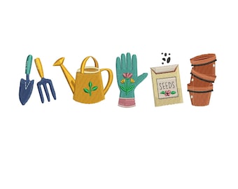 Gardening Tools Embroidery Design: Watering Can, Trowel (Digital Download)