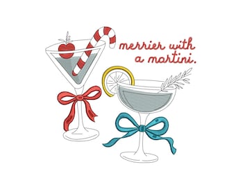 Christmas Embroidery Designs: Merrier With A Martini Machine Embroidery File Traditional Christmas Drink Embroidery File Party Design