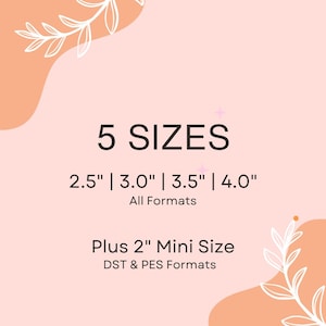 Puede incluir: Un gr&aacute;fico rosa claro con el texto "5 TAMA&Ntilde;OS" en letras negras grandes. Debajo, enumera los tama&ntilde;os 2.5", 3.0", 3.5" y 4.0", con "Todos los formatos" debajo. Tambi&eacute;n incluye un tama&ntilde;o mini de 2".