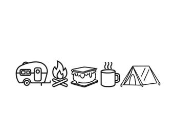 Camping Embroidery Design Kid Camping Icons Machine Embroidery File Campfire S’more DST Camp Fire PES Camper Outdoor Nature Embroidery Icon