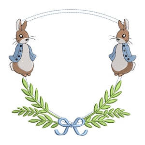 Pierre lapin écusson cadre motif de broderie de Pâques PES nouveau-né bannière écusson fichier de broderie Machine DST nouvelle maman bébé fichier de broderie