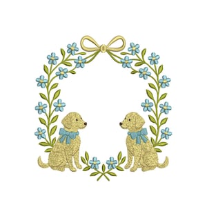 Dog Wreath Crest Frame Embroidery Design Baby Banner Crest Frame Embroidery File Newborn Birthday Frame DST Wedding Crest Frame Embroidery