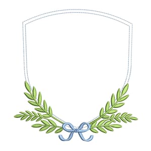 Moldura de banner com arco e brasão de folhas bordado pes dgt dst exp hus inf jef sew vp3 xxx Arquivo de bordado à máquina Banner personalizado para recém-nascidos | 6 tamanhos