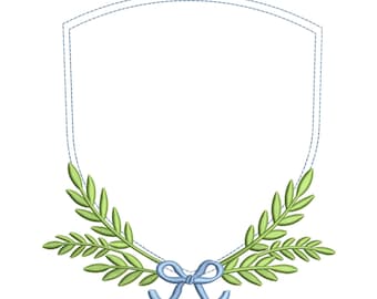 Banner Frame Bow and Leaf Crest Embroidery pes dgt dst exp hus inf jef sew vp3 xxx Machine Embroidery File Custom Newborn Banner | 6 Sizes