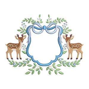 Deer Crest Frame Embroidery Design Newborn Banner Crest Frame Embroidery File DST Monogram Frame Machine Embroidery PES File Crest Design